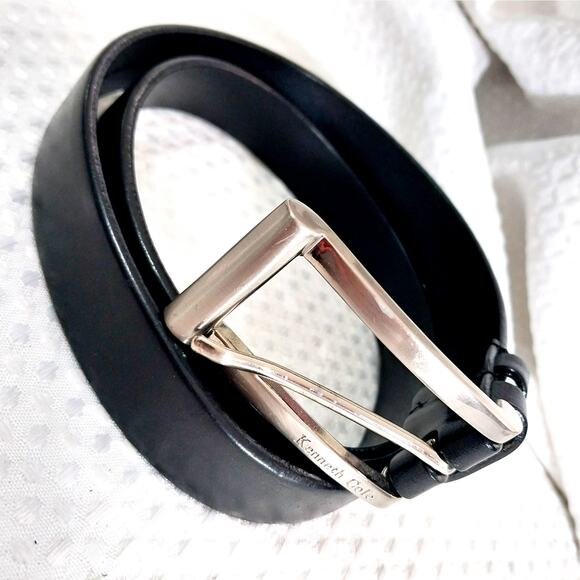 KENNETH COLE! LUXE BLACK GENUINE LEATHER, SILVER BUCKLE, CLASSIC BELT! - Picture 9 of 9